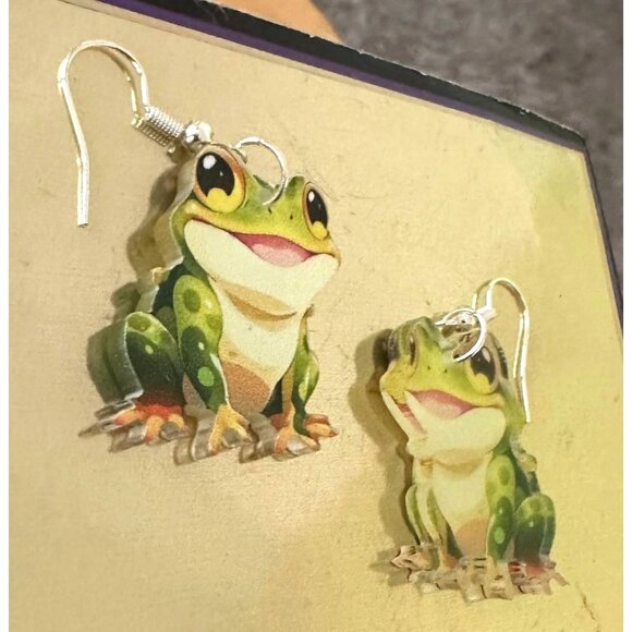Frog Earrings New Dangle Hooks Green Double Sided Horny Toad Jeremiah Bu… - Picture 5 of 12